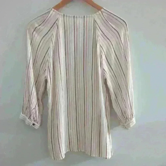 MAURICES  | Women's White/Pink/Brown Striped Flowy Crinkle Blouse - Picture 5 of 6